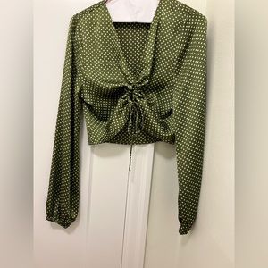 Crop Long Sleeve Polka Dot Blouse